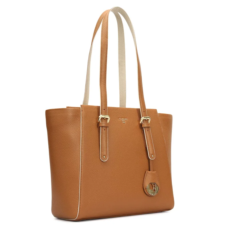 Da Milano Medium Wax Leather Tote - Caramel
